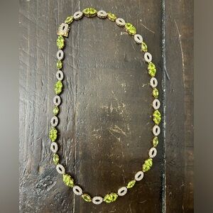 925 Silver Peridot & White Topaz 17.25 in Necklace. Yellow Gold Overlay